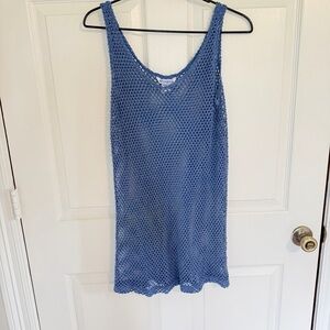 WiseGirl Blue Crochet Knit Tank Dress One Size Boho Beach Cover Up Festival